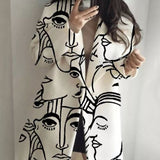 Women Trench Coat Autumn Long Sleeve Turn-down Collar Coat Printed Woolen plus Size Trench Coat