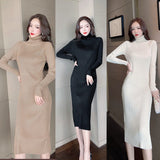 Women Maxi Dress Autumn and Winter Loose Turtleneck Knitting Dress