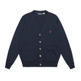 Rl small malaf v neckknittingoutwear wool topsflap pocket pantssingle breasted couplecasualfall and wintercardigan