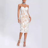 Women Evening Dress Elegant Lace Three-Dimensional Flower Sexy Dress Dress
