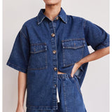 Women's pants: european and american cross-border spring/summer retro casual loose pocket short sleeve shirt & shorts denim set