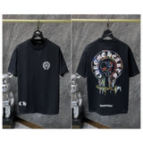 Ch hip-hop t shirts couplech cross horseshoe splash ink short-sleeved t-shirtloosecasualeasiest for match high street