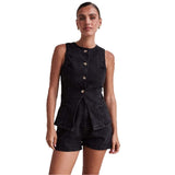 Women's pants: spring/summer amazon independent store fashion sleeveless cinched waist high-waisted loose denim shorts set (us/eu style)
