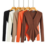 Women Sweater Knitwear Autumn and Winter Knitting Bottoming Shirt Sexy Tight Long Sleeve V-neck Jumpsuit