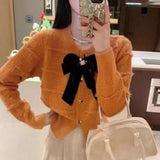 Women Knitwear Spring and Autumn round Neck Bowknot Sweater Loose Knitted Cardigan