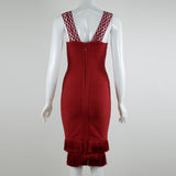 Women Evening Dress Tassel Bandage One-Piece Dress Sexy Lace Hip Spaghetti Straps Dress
