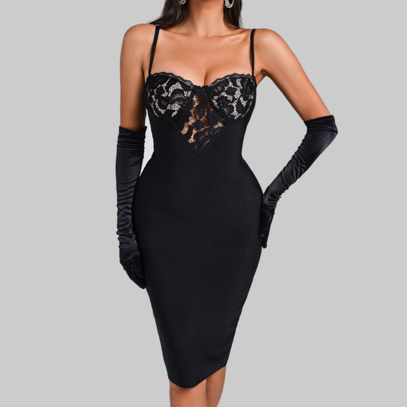 Women Evening Dress Sling Lace Backless Bandage One-Piece Dress
