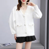 Women Knitwear Autumn and Winter V-neck Loose Retro Tassel Knitted Cardigan