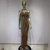 Women Dresses Sexy Mesh Beads Rhinestone Dress Party Dress (Ont0408)
