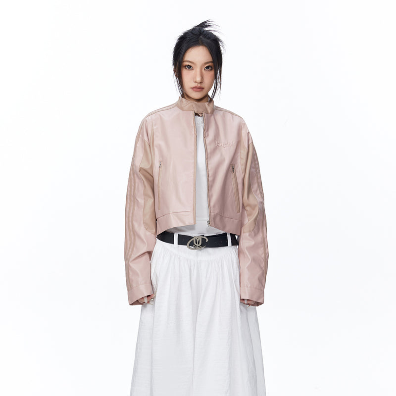 Unisex Jacket Autumn Short Stitching Leather Coat