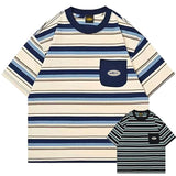 Hip-hop t-shirts: american retro vibe trendy striped short-sleeve men's high street hip-hop casual loose-fit tee