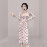Women Maxi Dress Autumn and Winter Long Sleeve Slim Fit Hip Knitwear Dress