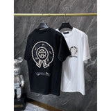 Ch hip-hop t shirts ch short-sleeved classic horseshoe flocking lettering film loose casual pure cotton american heavy weight high street