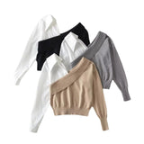 Women Sweater Knitwear off-the-Shoulder V-neck Knitwear Autumn and Winter Sweater
