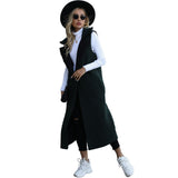 Women Trench Coat Autumn Sleeveless Lengthened Loose Composite Color Matching Plush Casual