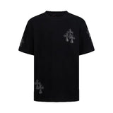 Ch hip-hop t shirts ch croo short-sleeved embroidered leather cross short-sleeved t-shirt loosecasualpure cotton american style heavy weight