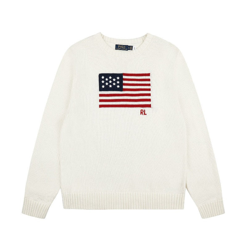 Rl small malaf casual cardigantopspullover flag round neck knitting shirt couple sweatshirtsweater