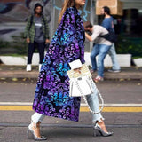 Women Trench Coat round Neck Printed Double Breasted Coat Women's Long Sleeve Paisley Trench Coat