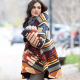 Women Trench Coat Winter Women's Loose Retro Printed Woolen Coat