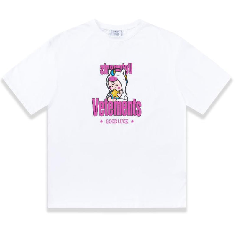 Vetements T Shirts Spring/Summer Loose Casual Short Sleeve VTM Unicorn Printed Short Sleeve T-shirt