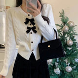 Women Knitted Cardigan Red Knitted Cardigan Bow Sweater Coat