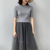 Women Knitted T-shirt Short Slim-Fit Knitted Top