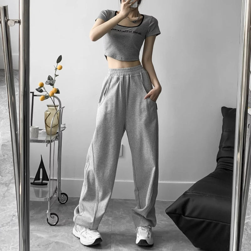 Women Sweatpants Summer Sweatpants Loose Straight Wide-Leg Pants