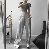 Women Sweatpants Summer Sweatpants Loose Straight Wide-Leg Pants