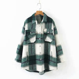 Women Jacket Fall Lapels Long Sleeve Cardigan Loose Plaid Shirt Coat