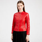 Red Leather Jacket PU Leather Short Coat Stand Collar Jacket