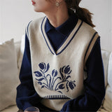 Women Knitted Pullover Retro Short Knitted Sweater Vest