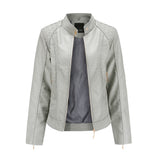 Red Leather Jacket Spring and Autumn Women's Leather Jacket Stand Collar PU Leather Women's Leather Jacket