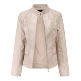 Red Leather Jacket Spring and Autumn Women's Leather Jacket Stand Collar PU Leather Women's Leather Jacket