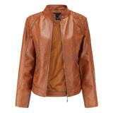Red Leather Jacket Spring and Autumn Women's Leather Jacket Stand Collar PU Leather Women's Leather Jacket