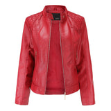 Red Leather Jacket Spring and Autumn Women's Leather Jacket Stand Collar PU Leather Women's Leather Jacket