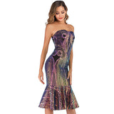 Women Evening Gown Summer Sexy Backless Sequins Dress