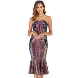 Women Evening Gown Summer Sexy Backless Sequins Dress