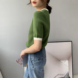 Women Knitted T-shirt Autumn round Neck Short Sweater Top