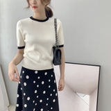 Women Knitted T-shirt Autumn round Neck Short Sweater Top