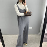Women Knitted Skirt Spring and Autumn Suspender Pants Casual One-Piece Wide-Leg Pants