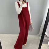 Women Knitted Skirt Spring and Autumn Suspender Pants Casual One-Piece Wide-Leg Pants