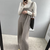 Women Knitted Skirt Spring and Autumn Suspender Pants Casual One-Piece Wide-Leg Pants
