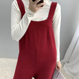 Women Knitted Skirt Spring and Autumn Suspender Pants Casual One-Piece Wide-Leg Pants
