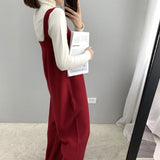 Women Knitted Skirt Spring and Autumn Suspender Pants Casual One-Piece Wide-Leg Pants
