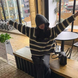 Women Knitwear Autumn and Winter Striped Hooded Sweater Loose Sweater