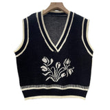 Women Knitted Pullover Retro Short Knitted Sweater Vest