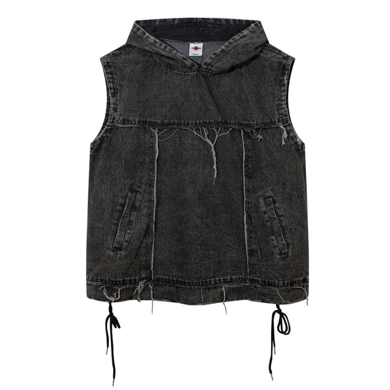 Men Vest Hooded Denim Pullover Vest