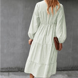 Beth Dutton Wardrobe Autumn Striped Long Sleeve Elastic Waist Dress