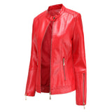 Red Leather Jacket PU Leather Short Coat Stand Collar Jacket