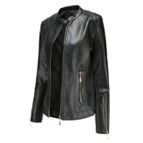 Red Leather Jacket PU Leather Short Coat Stand Collar Jacket